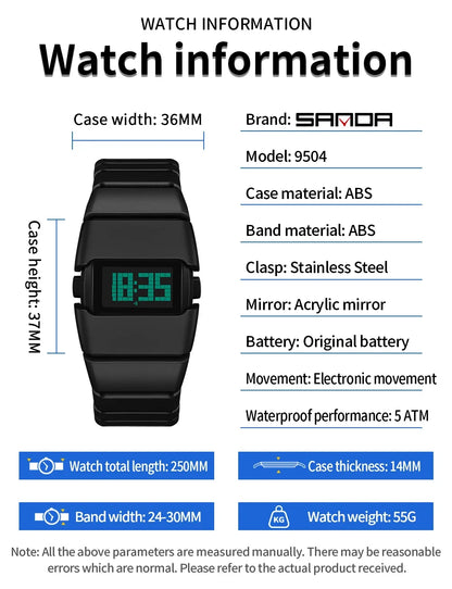 SANDA 9504 Retro Electronic Watch 5ATM Waterproof Night Light Display Snooze Alarm Clock Stopwatch Men's and Women's Watches2026