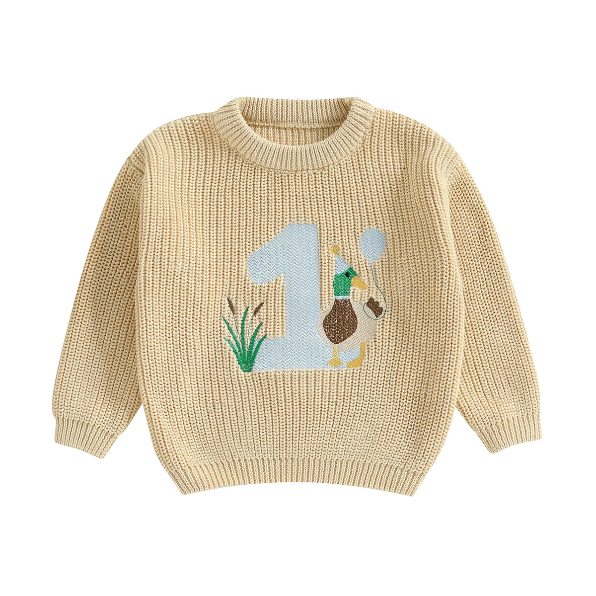Baby Boy Birthday Sweater Casual Duck Letter Embroidery Infant Pullover Knitwear for Toddler Warm Clothes