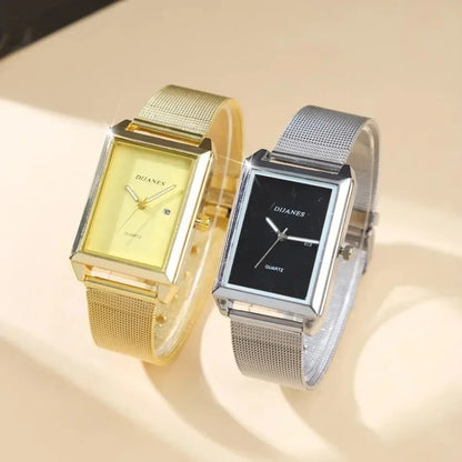2 Piece/Set Fashion Casual Men's Watch Set Alloy Dial Strap Stylish Square Men's Watch with Date Display Ideal for Gift Giving