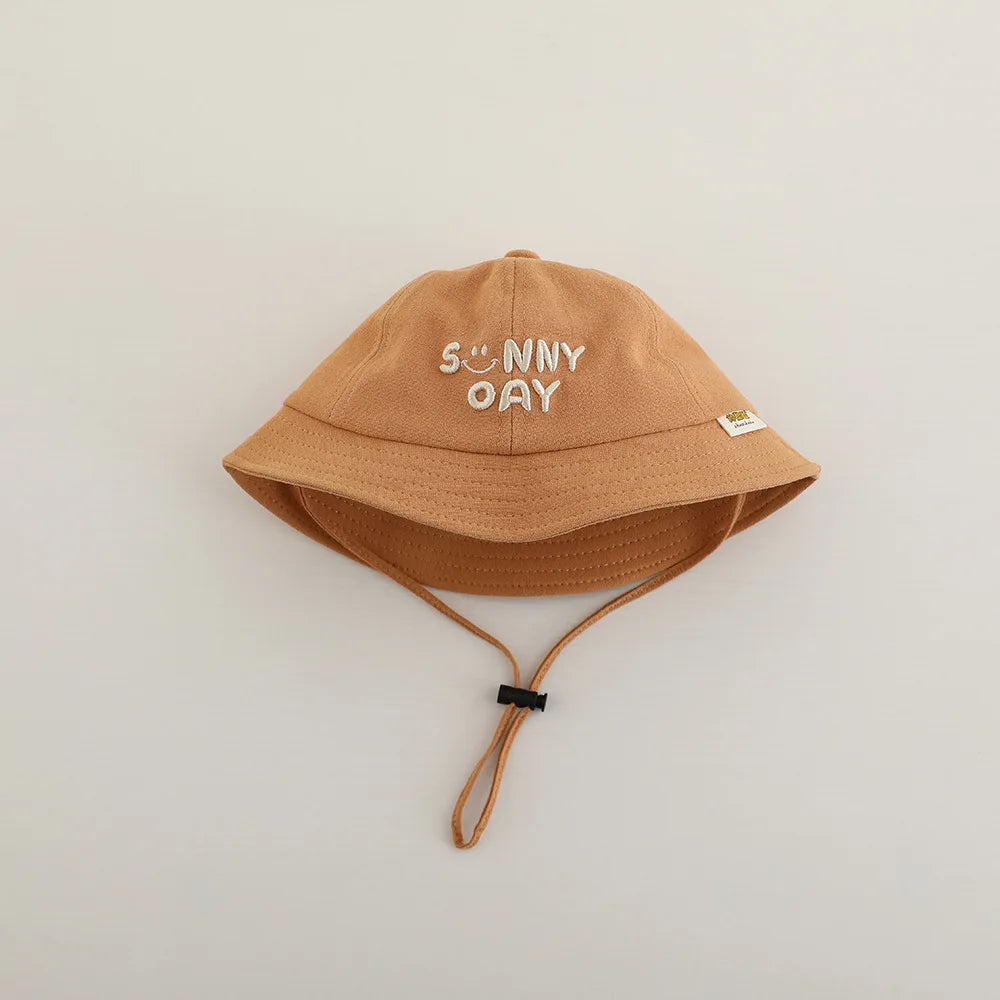 New Embroidered Letter Baby Bucket Hats Spring Sunhat Fishing Hat Sunshade Visor Boy Girl Outdoor Fashion Beach Cap For 6-24M