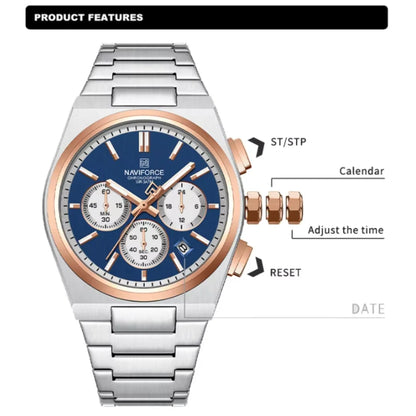 Top Brand NAVIFORCE Men and Women Quartz Chronograph Watch Stainless Band Stylish 24 Hours Date Display Couple Wristwatches 2024