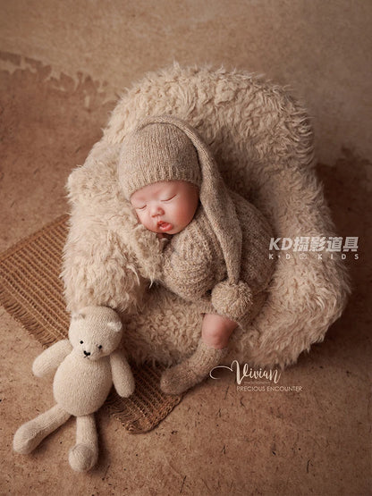 0-1 Month Newborn Photography Scenes Props Knitted Baby Costume Set Teddy Bear Doll Coffee Maker Props Studio Photo Accessories