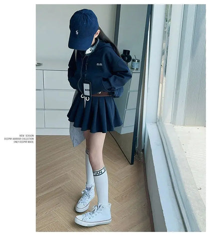 Girls Autumn Casual Outfit Set Two-Piece Long-Sleeve Top + Short Skirt Set Children's  Clothing Set Suitable for Girls Aged 7-17