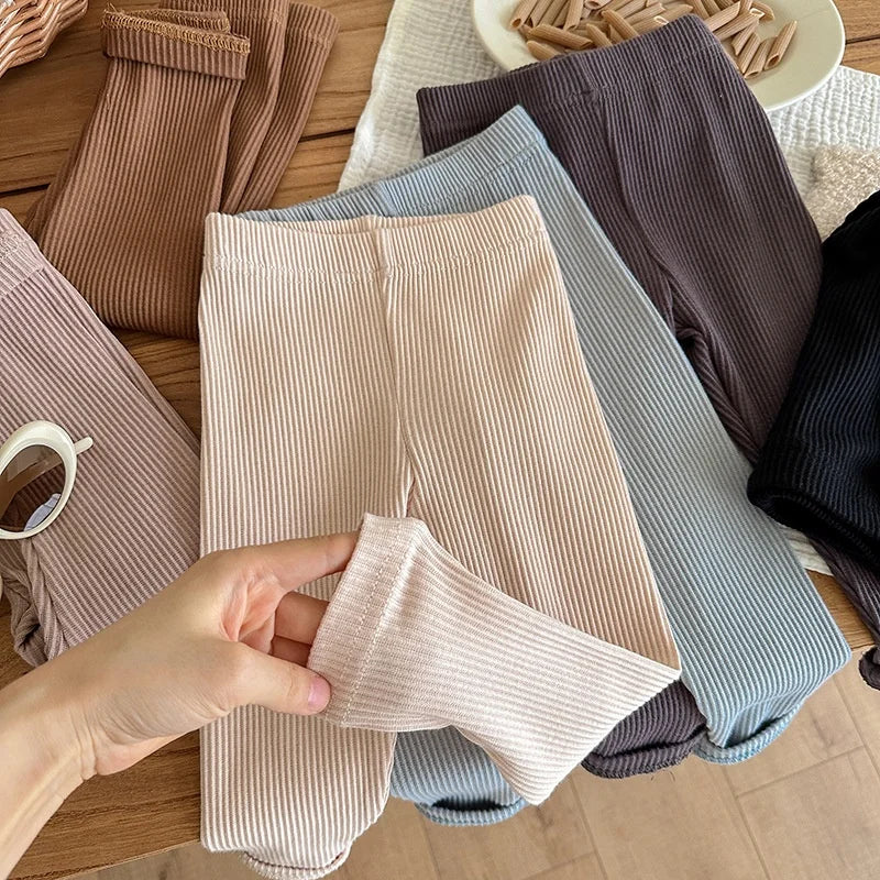 Children's Solid Color Leggings Cotton Ribbed Toddler Pants Versatile Inner Outer Wear Gender Neutral Kids Trousers