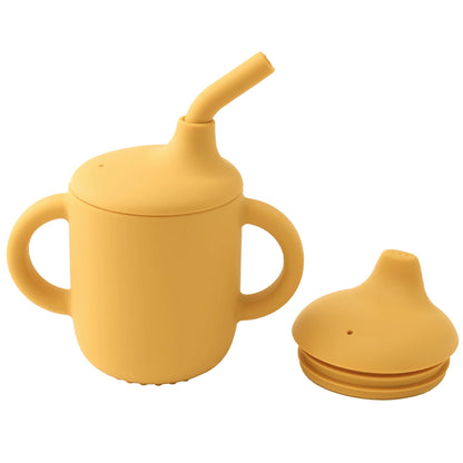 Color Kids 1PCS Silicone Straw Cup With Two Lids BPA Free Leakproof Portable Snack Container Drinking Cup Feeding Essentials