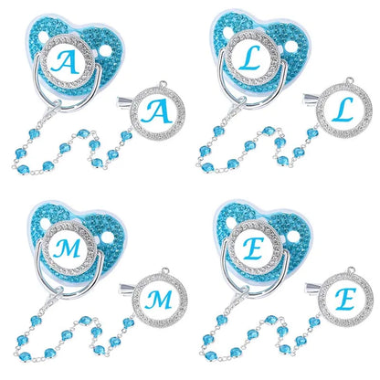 Blue Zircon Baby Pacifier Clip 26 Letters Newborn Personalized Luxury Pacifiers Holder Silicone Infant Teether Nipple Bpa Free