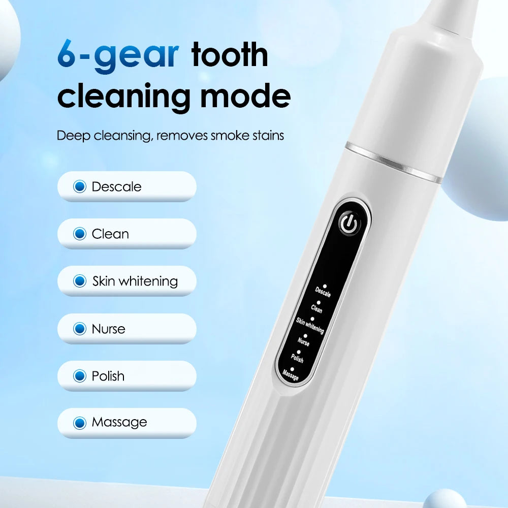 Electric Teeth Cleaner Remove Tartar Plaque Calculus and Tooth Stains Dental Teeth Whitening Kits With 6 Toothbrush Heads Home
