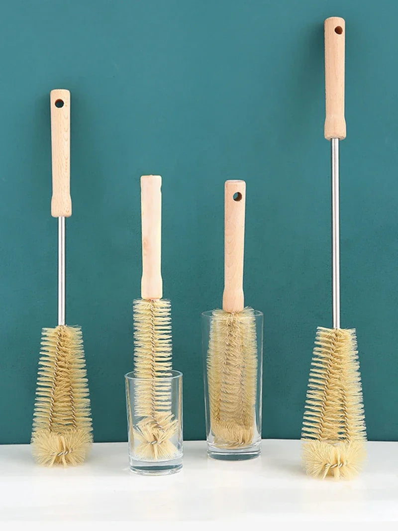 Kitchen Cleaning Tools Drink Bottles Glass Scrubbers Cleaning Brush Wooden Bottle Cleaning Brush with Long Handle