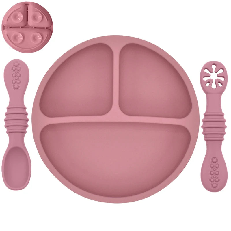 Silicone Baby Dining Plate With Spoon Fork Children Dishes Suction Plate for Toddlers Kid Training Feeding Sucker Bowl BPA FREE