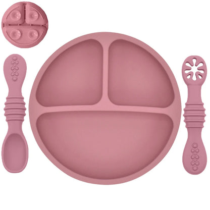 Silicone Baby Dining Plate With Spoon Fork Children Dishes Suction Plate for Toddlers Kid Training Feeding Sucker Bowl BPA FREE