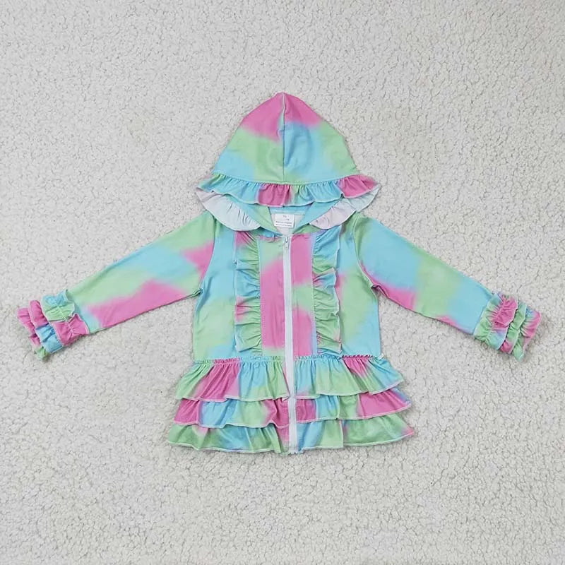 Fashion Outerwear Baby Girl Coat Ruffle Long Sleeve Hoodie Cotton Zipper Sweatshirt Children Clothes Infant Colorful Clothing