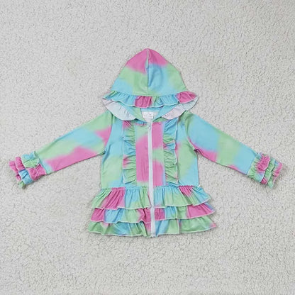 Fashion Outerwear Baby Girl Coat Ruffle Long Sleeve Hoodie Cotton Zipper Sweatshirt Children Clothes Infant Colorful Clothing