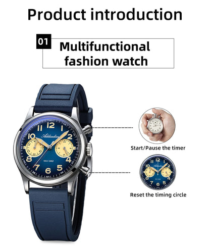 ADDIESDIVE New 2025 Chronograph 38mm Men's Watches VK64 Quartz Wristwatch Luminous Bubble Mirror 10Bar Waterproof Steel Watch