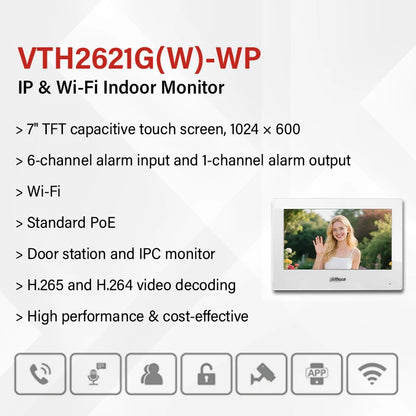 Dahua IP & Wi-Fi Indoor Monitor White VTH2621GW-WP Black VTH2621G-WP Video Intercom 7" PoE Screen IP Camera Monitor Full Digital