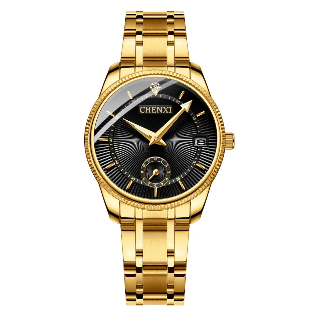 CHENXI Luxury Brand Casual Couple Watch Golden Stainless Steel Quartz Watch for Men's and Women's Waterproof Luminous Wristwatch