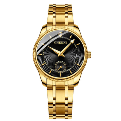 CHENXI Luxury Brand Casual Couple Watch Golden Stainless Steel Quartz Watch for Men's and Women's Waterproof Luminous Wristwatch
