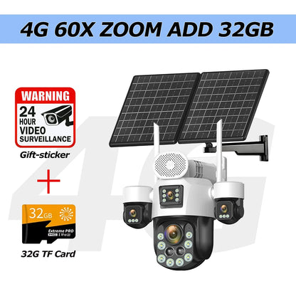 20MP AOV Solar Outdoor Surveillance Camera 4G SIM 7/24 Hours Recording 60X Optical Zoom Auto Track 31200mah Security PTZ Cameras
