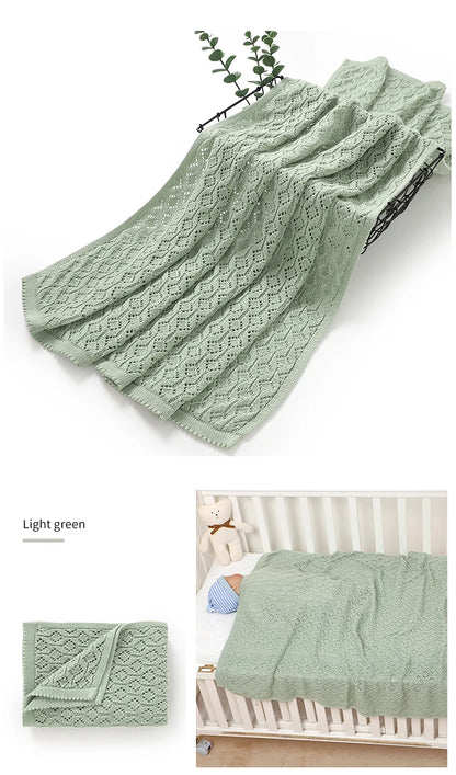 Cotton Baby Blanket Knit Infant Boy Girl Bedding Quilt 90*70CM Solid Toddler Stroller Swaddle Super Soft Plaid Fashion Hollow Ou