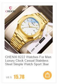 CHENXI 8222 Fashion Couple Quartz Watch Waterproof Night Light Date Stainless Steel Strap Casual Date Men's and Women's Watch