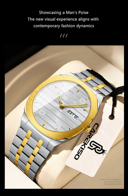 CAREKISO Luxury Fashion Men Clock Waterproof Week Date Casual Man Wristwatch Stainless Steel Quartz Business Men's Watches Reloj