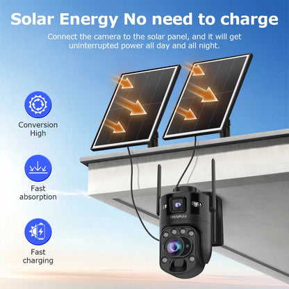 SHIWOJIA 60X ZOOM Solar Camera 4G 10MP AOV 24/7 Video Recording Dual Lens 360° 14W Solar Panel Security WIFI Camera PIR Monitor