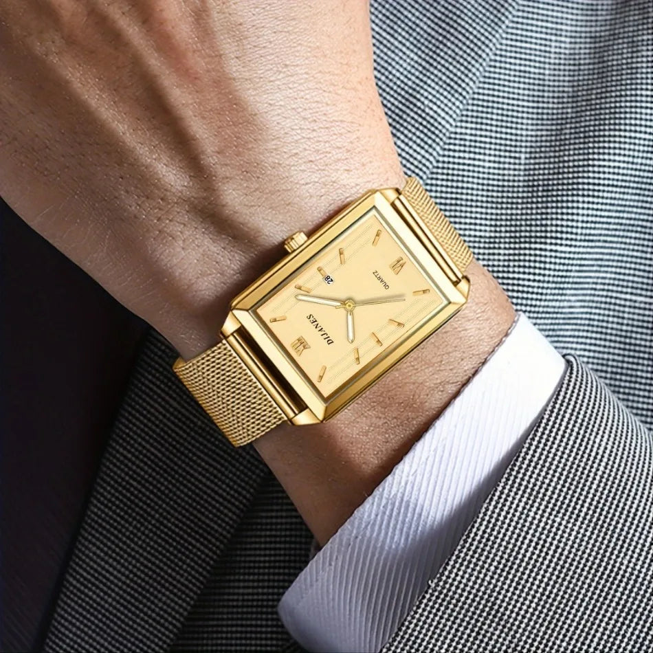 2 Piece/Set Fashion Casual Men's Watch Set Alloy Dial Strap Stylish Square Men's Watch with Date Display Ideal for Gift Giving
