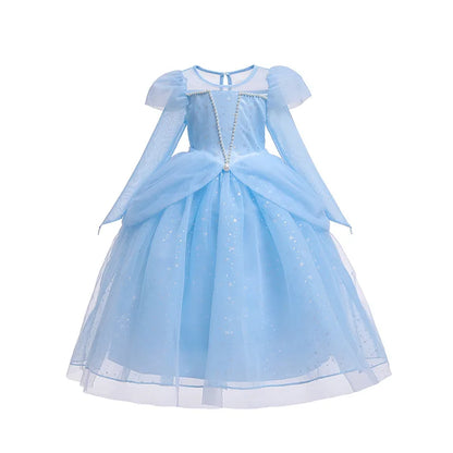 Elsa Cosplay Costume Kids Layers Deluxe Ball Gown Princess Dresses Aurora Christmas Wedding Evening Dress Girls Princess Dresses