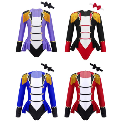 Childrens Showman Bodysuit Tassel Leotard Circus Ringmaster Cosplay Costumes Kids Girls Carnival Party Performance Jumpsuit