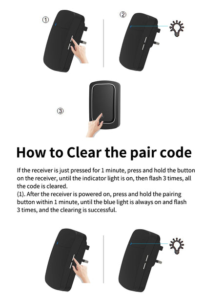 Self-Powered Wireless Doorbell, Household Anti-Theft Door Digital Music Chime Remote Control for Elderly Person's Call Device