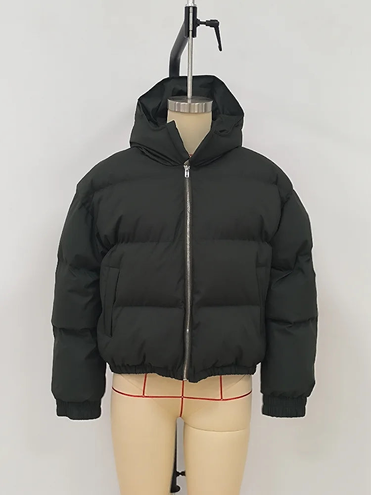 Casual Leopard Pattern Hooded Padded Coat Waterproof Fabric Zipper Long Sleeve Black Jacket Autumn Winter New Fashion Outerwear