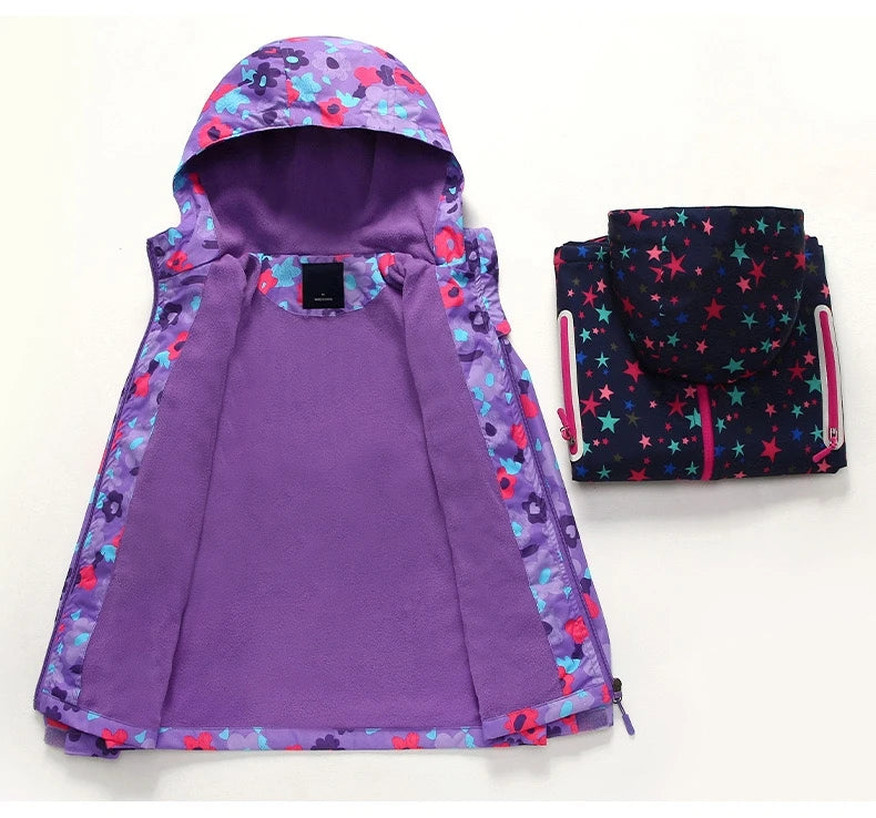Dubbped Girl Polar Fleece Waterproof Jacket Spring Autumn Children Coats Sport Casual Kids Jackets Double-deck Windproof Jackets