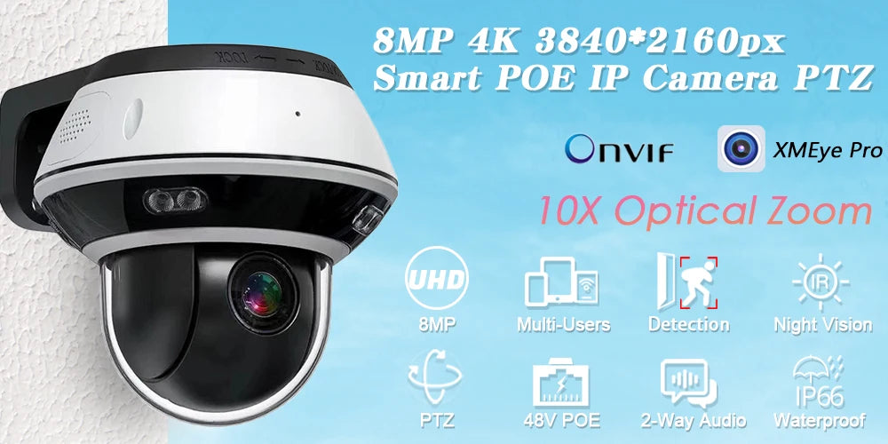 3840*2160P Ultra HD 10X Optical Zoom 4K 8MP Surveillance IP Camera POE Video Outdoor Security IP Cameras PTZ Smart Home CCTV