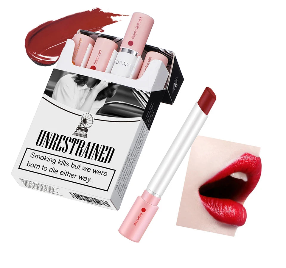 4PCS/Set Creative Cigarette Lipstick Set Matte Long Lasting Waterproof Matt Lip Stick Tube Nude Red Velvet Lip Tint Makeup