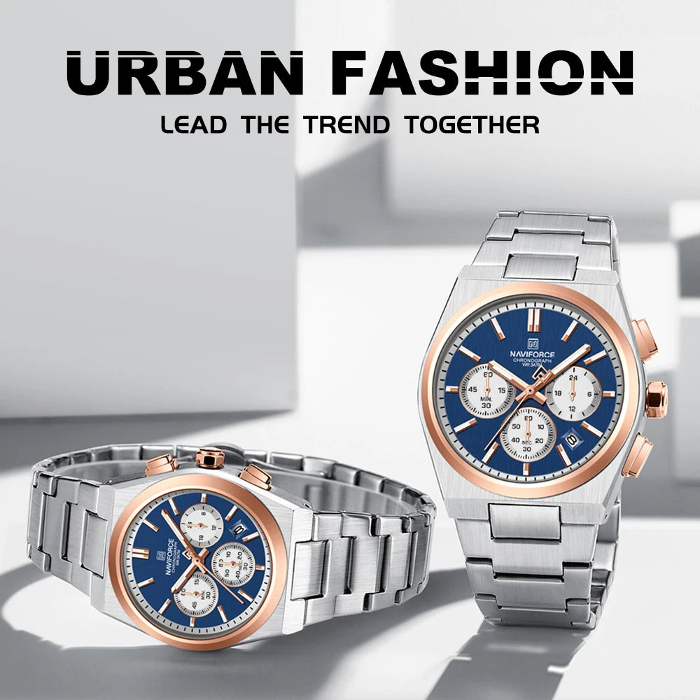 Top Brand NAVIFORCE Men and Women Quartz Chronograph Watch Stainless Band Stylish 24 Hours Date Display Couple Wristwatches 2024