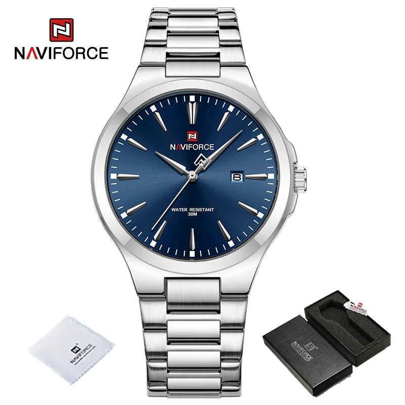 NAVIFORCE Trend Watch for Men Casual Date Display Waterproof Quartz Military Stainless Steel Strap Man Watches Relogio Masculino