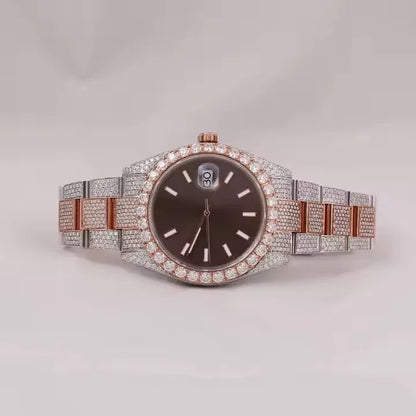 White Gold Round Shape Diamond Watch Arabic Dial for Partywear Men's Quartz Watch Available at Affordable Price