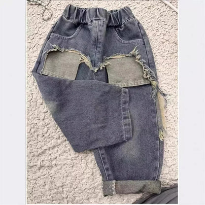 Boys Jeans Children Spring Denim Autumn New Fashion Straight Pants 2025 Kids Loose Casual Elastic Trousers 2-8 Years Old