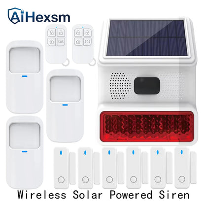 New 433MHz Wireless light Flash Strobe Outdoor Solar Waterproof Siren for Home Burglar PIR Motion Door Gap Security Alarm System