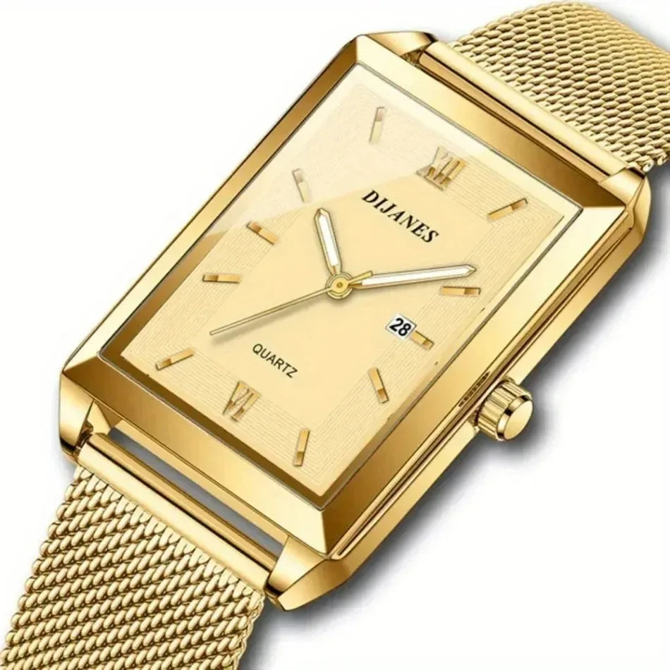 2 Piece/Set Fashion Casual Men's Watch Set Alloy Dial Strap Stylish Square Men's Watch with Date Display Ideal for Gift Giving