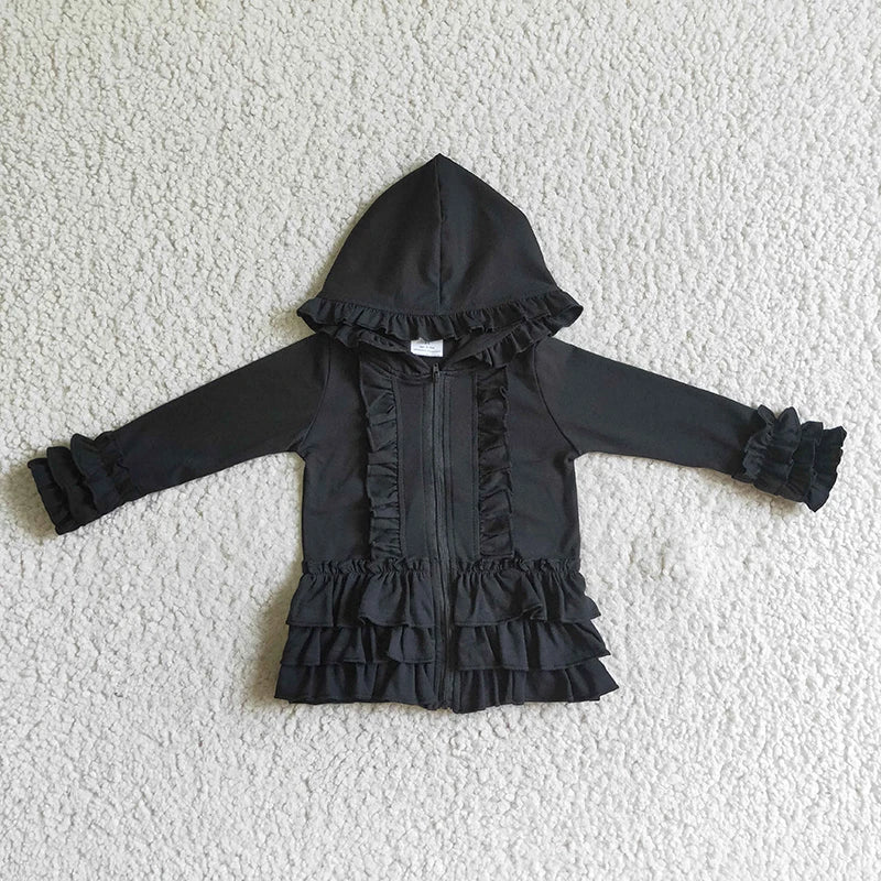 Fashion Outerwear Baby Girl Coat Ruffle Long Sleeve Hoodie Cotton Zipper Sweatshirt Children Clothes Infant Colorful Clothing
