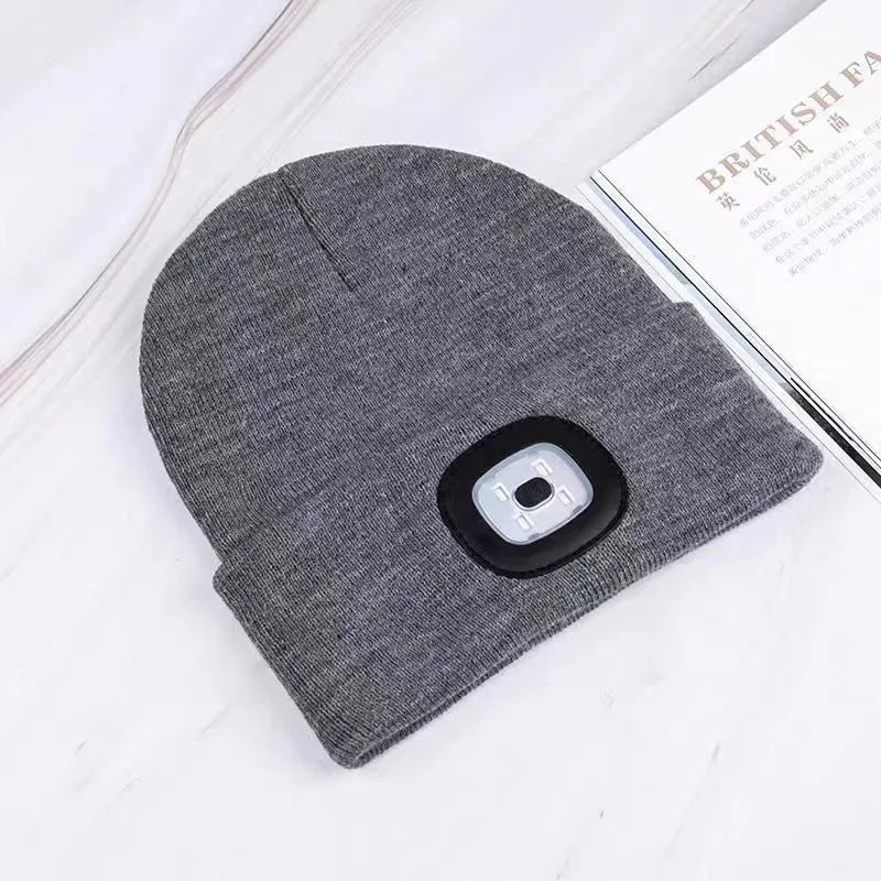 For Woman Cap Night Running Fishing Riding Sports Teenager Beanies Winter Men Beanie Hat with LED Light Rechargeable Knitted Hat
