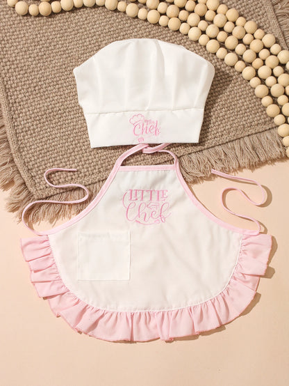 Ylsteed 2 Pcs Set Cute Baby Chef Apron and Hat Infant Kids White Cook Costume Photography Prop Newborn Hat Apron-HD