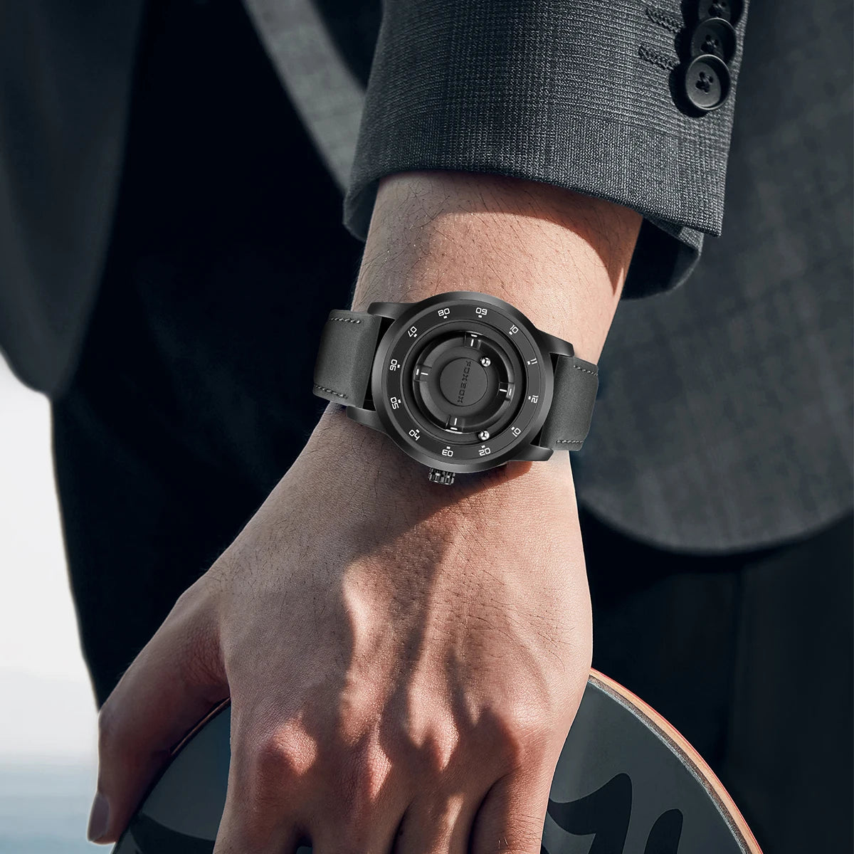 FOXBOX Watch Planet Design Fashion Floating Magnetic Pointer Free Ball Bearing Creative Simple Waterproof Quartz Watch for Men