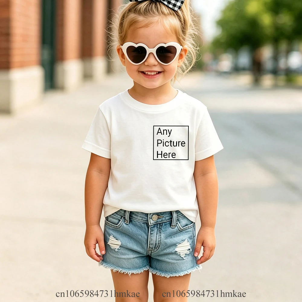 Personalized Kids T‑Shirts Front Back Print Customized Girl Short Sleeve T‑shirt Custom Photo Text Logo Tee For Girls Casual Tee