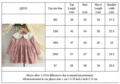 Sweet and Lovely Pink Baby Girl Doll Collar Long Sleeved Floral Princess Dress Korean Version Autumn New