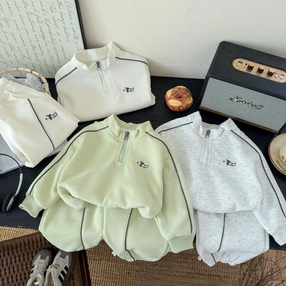 Children's Clothing Sweatshirt Sets 2026 New Autumn Boys Girls Long Sleeves Half Zipper Tops+Pants 2PCS Kids Tracksuit 1-14Years