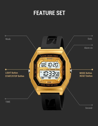 SKMEI 2282 Watches For Men Women 5Bar Waterproof Stopwatch Countdown Wristwatches Reloj Hombre Fashion Digital Sport Electronic