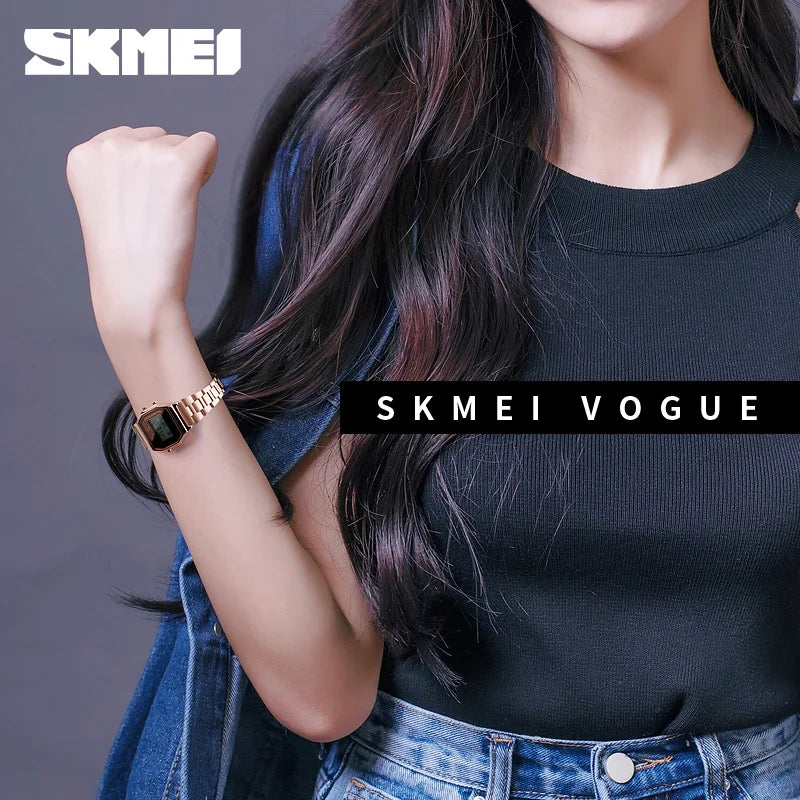 SKMEI 1415 Luxury Retro Digital Sports Watch for Women Stainless Steel Electron Waterproof Wristwatches Girl Clock Reloj Hombre