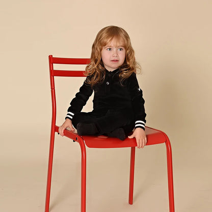 AA-Velour Hooded Set Tired Dress with Hooded Lining Striped Shirt and baby Footie Romper Ribbed Family Clothing Dress for Girls