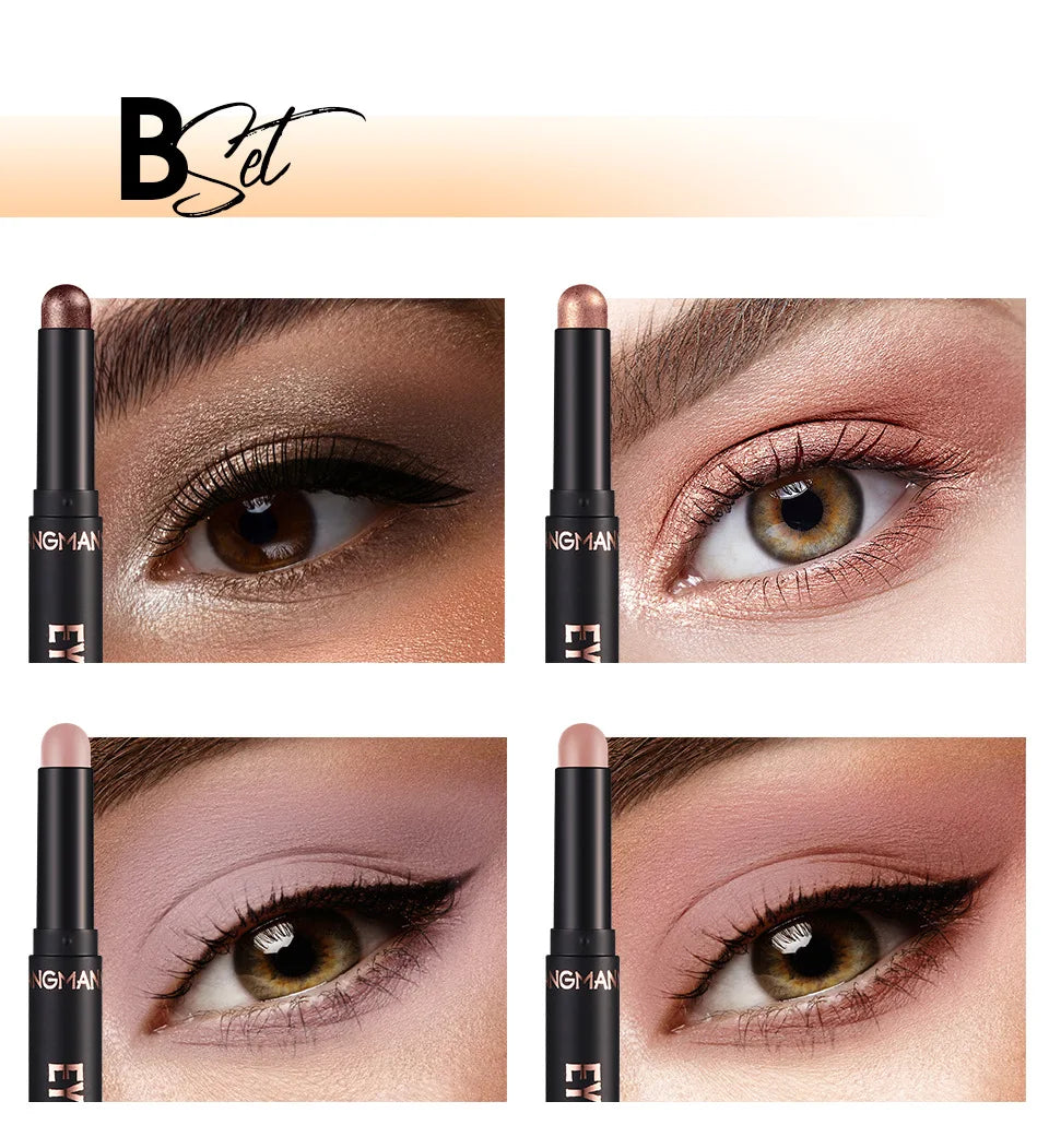 Waterproof Long Lasting Metallic Eyeshadow Sticks Satin Finish 16 Vibrant Colors Professional Makeup Pencil Crayon Set 8PCS